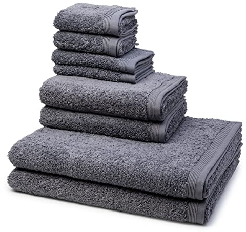 Möve - 8 teiliges Frottier-Set - Superwuschel (2 X Seif- 2 X Gäste- 2 X Dusch- 2 X Handtuch im Set) - 520 g/m2 - Baumwolle - Walkfrottee - saugstark - weich und flauschig - Stone