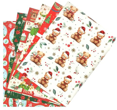 ARKRAFT set 6 fogli carta da regalo natale natalizio formato 90 x 65 cm carta FSC confezione senza plastica (NAT17)