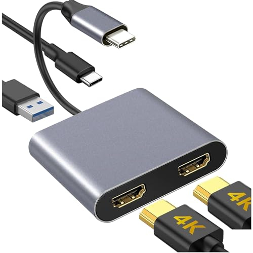 RUIZHI Adaptateur USB C vers double 4K/60Hz, hub USB C multiport 4 en 1, avec 2 ports HDMI/USB3.0/PD, compatible avec Thunderbolt 3 pour MacBook Pro/Air, Air, Lenovo, Dell HP Chromebook