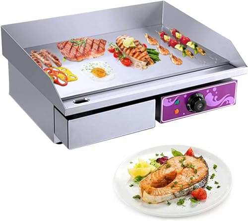 Piastra per Griglia Elettrica Professionale, Piastra Elettrica per Cucinare Acciaio Inox, Temperatura Regolabile da 50 a 300°C, Piastra Griglia Barbecue Elettric per Ristorante Mensa Trattoria,820-1pc