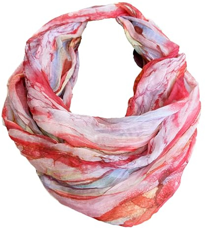 J26 Streifen Seide Glitzer Gold Fäden Sommer Frühling Loop Verlauf Regenbogen Rainbow Silk Uni Rundschal Schlauchschal Stola Schal leicht (Verlauf Rot)