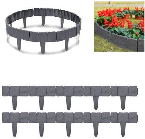 LILIIN Steinoptik Rasenkante Kunstoff 5m Beeteinfassung PP Beetumrandungen mähkante dekorative Beetumrandung Rasenkante Gartenpalisade Beetzaun für den Garten, 1 Element BxHxT: 25x23x1 cm, Anthrazit