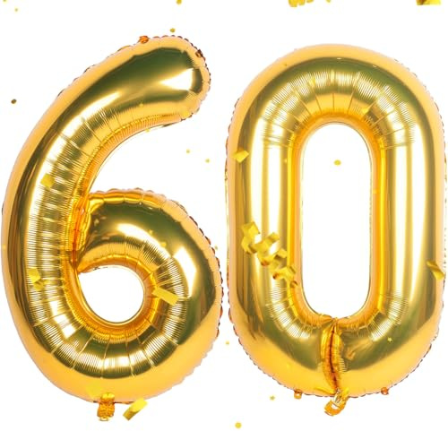 Gold Luftballon Zahlen 60 60. Geburtstag Deko Folienballon Zahl 60 Riesenzahl Ballon 60 Geburtstag Männer Frauen Party Hochzeit Nummer 60