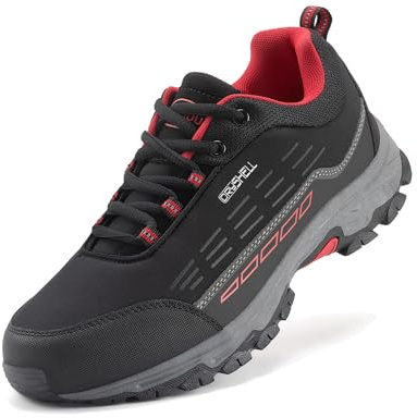 LANGDU Scarpe da Trekking Uomo Donna Escursionismo Sportive Traspiranti Passeggiate Sneaker Taglie 37-46(Nero-Rosso 16, 39)