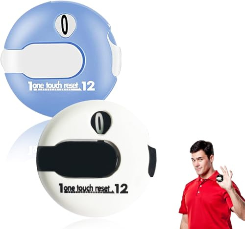 LOVMEAD Golf Score Counter Stroke mit Aufsatz Zähler Clicker 2 Pack, One Touch Reset bis zu 12 Schläge Portable Mini Clip für Golfer Handschuh Tasche Hut (Blau&Weiß)