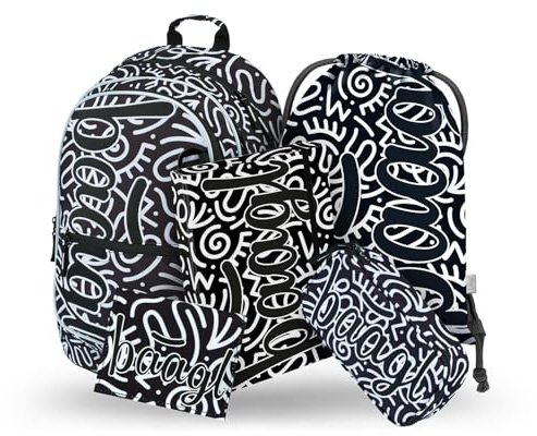 Baagl skolryggsäck set 5 pojkar flickor delad, skolväska från 3. Klasse, grundskola skolväska med bröstbälte, ergonomisk skolväska, Element
