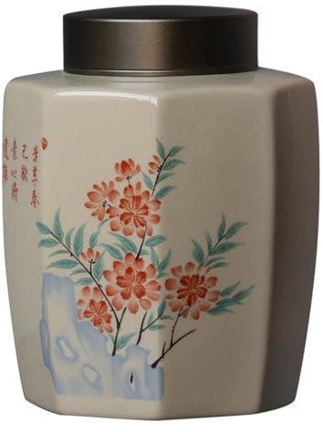 Sealed Tea Caddy Vintage glazed tea caddy, metal lid ceramic tea caddy, green tea sealed storage jar Tea Jar with Lid