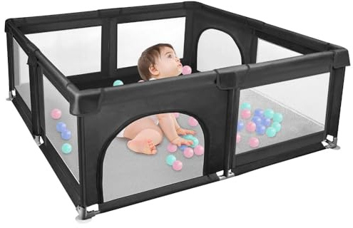 OHMG 120 x 120 x 66 cm, Laufstall, für Babys, zerlegbar, waschbar, mit 50 Kunststoffkugeln, 2 Bändern, Aktivitätszentrum für Kinder, großer Laufstall, geeignet für den Innen- und Außenbereich, mit