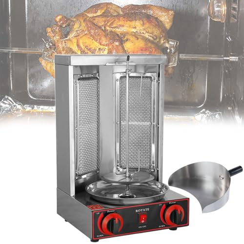 Beachtiful Macchina per Doner Kebab a GPL, Macchina per Grill Giroscopica Kebab per Polli da Carne Verticale a Gas, con 2 Fuochi, Macchina per Arrostire Carne, per Uso Commerciale e Domestico,Pan