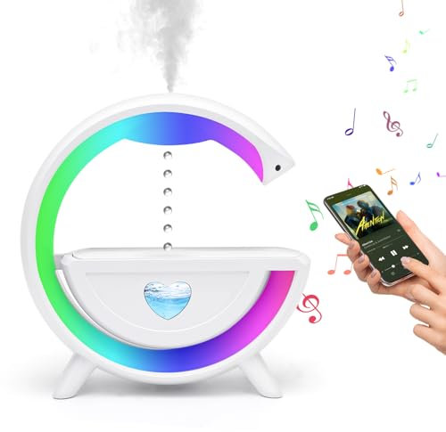 RANJIMA Luftbefeuchter Schlafzimmer, 500ml Anti Schwerkraft Luftbefeuchter Mini,3-in-1 Air Humidifier mit 7 Farben Nachtlicht und Bluetooth Lautsprecher für Kinderzimmer Büro Pflanzen,Auto Abschaltung
