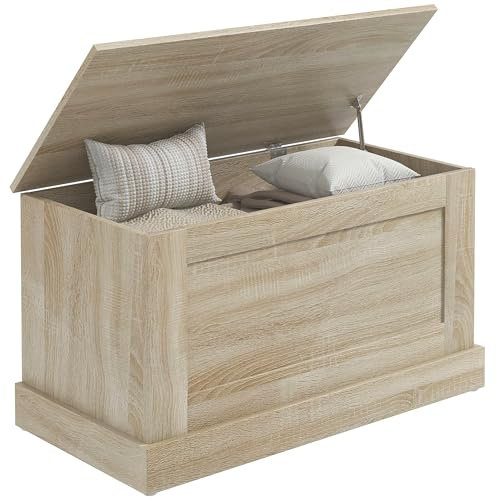 HOMCOM Cassapanca, cassetta per giocattoli in legno, con cerniera di sicurezza, per soggiorno, corridoio, 80 x 40 x 45 cm, legno naturale