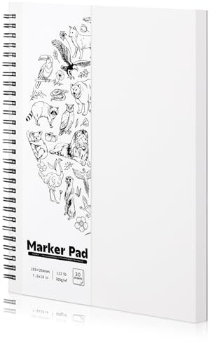 122lb/200gsm Marker Paper Pad, 7.6×10in Double Sided Bleedproof Marker Sketchbook, 30 Sheets Art Paper Sketch Pad, Smooth Alcohol Marker Paper Painting Coloring Paper for DIY, Drawing, Gift