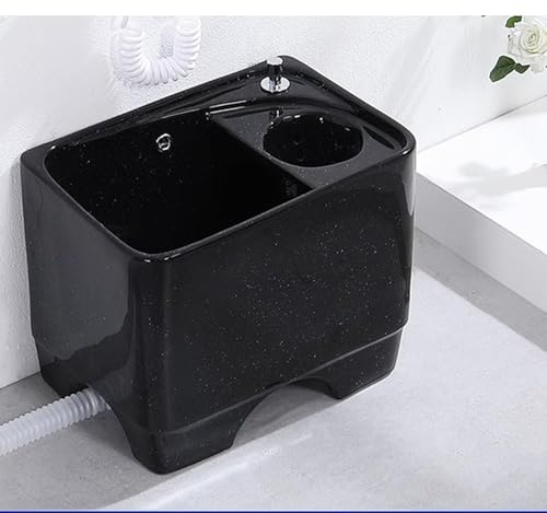 GRIPITHPY Colorful Floor Ceramic Mop Sink, Standing Mop Service Basin with Drain Button and Drainage Basket, Heavy Duty Utility Sink for Balcony, Bathroom, Courtyard(20 D x 14 W x 16 H, Black)