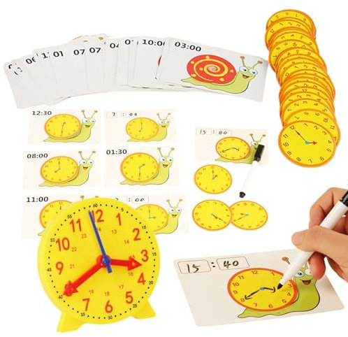 Generisch Telling Time Teaching Clock, Wooden Learning Clock, Lightweight Portable Clocks Fun Educational Science Kit for 3+ Years Old Kids, Ravel Educational Activities, 10x10cm, 300g