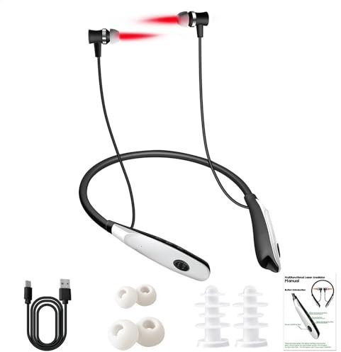Tinnitus Relief for Ringing Ears-Device, Red Light Therapys Earplugs, Neck-Suspending Irradiator, Reduces Ringing, Improves Blood-circulations, Light Ear Canal Irradiation Wire Earphone for Men Women