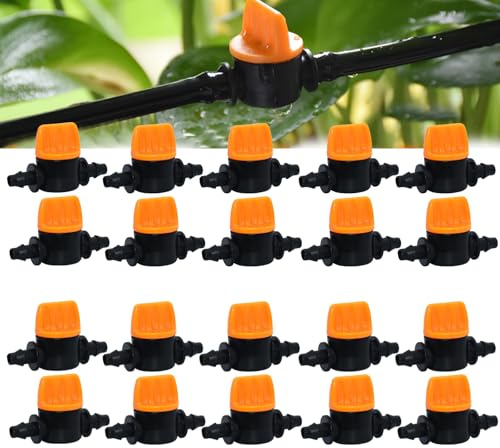 VZU 20 Stück Tropfbewässerung Kugelhahn für 1/4 Zoll Rohr mit 4mm ID Und 6mm AD, Absperrventil mit Widerhaken, Schlauchkupplungsventil, für Gärten Ackerland Tropfbewässerungssysteme