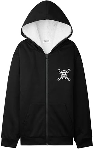 One Piece Felpa con Cappuccio Ragazzo e Adolescenti, 9-16 Anni, Sherpa Pile Felpa Zip Bambino, Manga Regalo Bambini