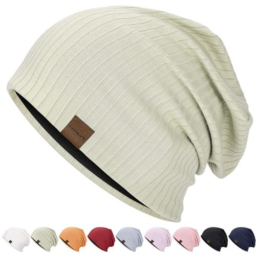 HAMUNI Slouchy Beanie Hip-Hop Weiche Leichte Laufende Beanie Mütze Atmungsaktivität Erwachsene Zwerg Hüte Chemo Cap Schädel Cap für Herren Damen (Hellgrün)