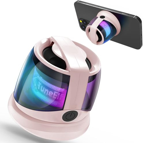 EDUPLINK Mini Magnetic Bluetooth Speaker with RGB Lights, TWS Stereo, IPX4 Waterproof, 10 Hours Playtime, Pocket Size, Magnetic Holder for iPhone, Android (Rosa)