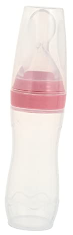 WEKADRIN Silikon Squeeze Feeder Flasche Mit Löffel Babynahrungspender Für Junge Mädchen Teils Feste Nahrungszufuhr Weicher Sauger Für Zahnungsphase Und Breifütterung Rosa