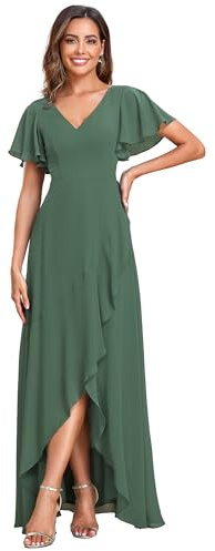 Ever-Pretty Women's Chiffon V Neck Ruffle Maxi Evening Prom Dress Eucalyptus 18