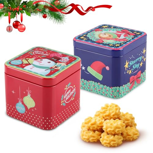 FePen Keksdose Weihnachten, 2 Stück Plätzchendose Mit Deckel, Weihnachtskeksdose, Süßigkeit Dosen, Weihnachten Keksdose Metall, Quadrat Weihnachtsdosen für Plätzchen