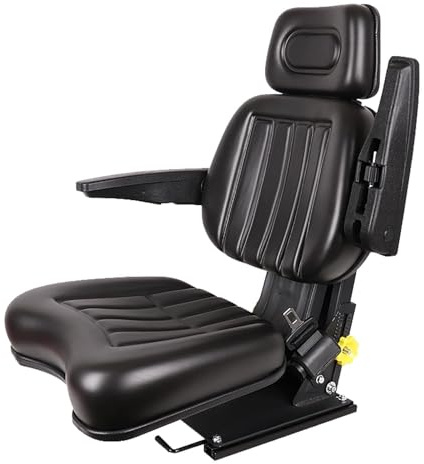 Siège Universel pour Chariot élévateur Siège de Tracteur à Suspension et Amortisseur avec Accoudoirs et Dossier Réglables Remplacement de Sièges de Tondeuse à Gazon