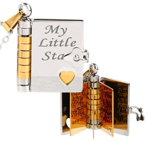 Mikovivi My Star Book Necklace, Personalized Engravable Openable Book Pendant Necklace with 6 Pages Adjustable Neck Jewelry Daughter Gift from Mom Dad