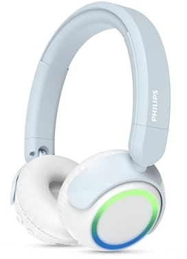 Philips K4200 Lightweight On-Ear Wireless Kids Headphones - Built-in Mic, LED Lights, Safe Volume Limited, Audio Sharing, Foldable & Durable, Blue