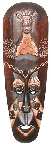 Wogeka - 50 cm Giraffe Wandmaske - Handarbeit aus Holz als Geschenk-Idee zur Deko, Schnitzerei von Bali, Afrika Maske 100
