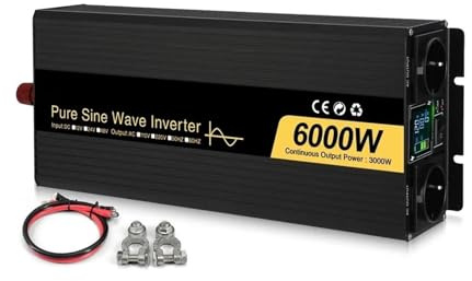 Transformateur Onduleurs Sinusoïdaux Purs Double Prise UE Convertisseur Tension DC 12 V 24 V 48 V vers AC 110 V 220 V 50 Hz 60 Hz 4000 W 5000 W 6000 W(12V,220V 60Hz,6000W (Rated 3000W))