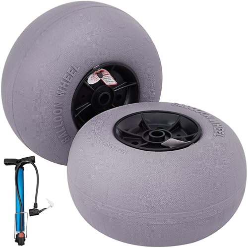 ZAVEROX 13 Beach Balloon Wheels 2-Pack, Heavy Duty TPU Sand Tires with Hand Pump for Kayak Cart, Canoe Dolly and Beach Wagon, Low Pressure for Sand & Grass