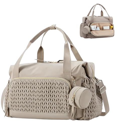 Chingcoo multifunktionell skötväska, stor, mammaväska, axelväska med nappfodral, vattentät babyskötväska för resor, strand, vardag, Camel 45,5 × 30 × 23 cm