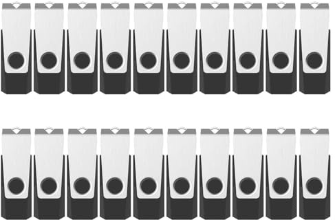 Vansuny Chiavetta USB da 4 GB Lot de 20 Pezzi USB 2.0 Nero U666 | Pendive 4GB Unità Flash USB con Coperchio in Metallo Rotante 360°, Penna USB per Laptop/PC/TV/Autoradio