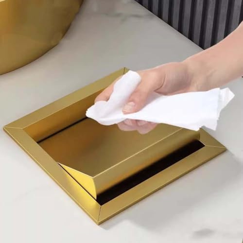Artiz Cestino Da Incasso Quadrato Per Piano Di Lavoro Con Coperchio A Ribalta Bilanciato, Passacavo Per Rifiuti Da Incasso In Acciaio Inox 304 Con Coperchio A Battente(Gold)