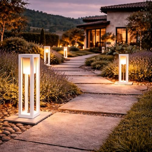 TEKHOME Lampione da Giardino E27 IP65, Lampada da Esterno Moderna in Alluminio, Paletto Luce per Viale Cortile Terrazzo, Nero/Bianco – PT-02 (BIANCO)