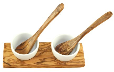 D.O.M. Lot de 5 bols à sauce Ø 5,5 cm Porcelaine avec bois d'olivier