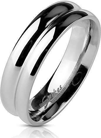 Bungsa Ring zweireihig Silber für Damen und Herren Edelstahl hochglanzpoliert Schmuckringe (Ring Damen Fingerring Partnerringe Verlobungsringe Trauringe Damenring Edelstahlring Chirurgenstahl)