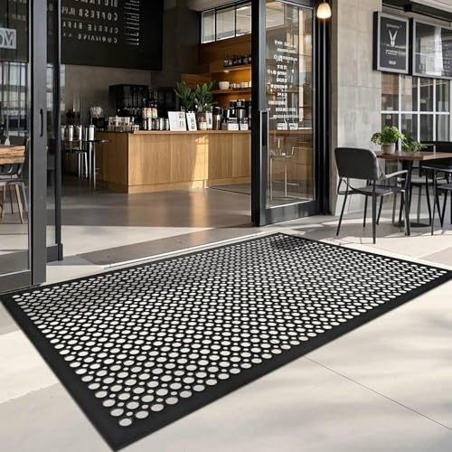 Anti Fatigue Rubber Floor Door Mats Restaurant Kitchen Outdoor Rubber Drainage Floor Mat Durable No Slip Commercial Bar Floor Mats Used for Garage Black 36 x 60