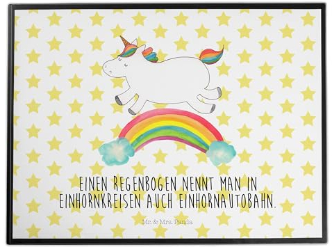 Mr. & Mrs. Panda Malunterlage Einhorn Regenbogen - Geschenk, schreibtischunterlage, Schreibtischauflage, Unicorn, Erwachsenwerden, schreibauflage, Glitzer, Schreibunterlage, schreibtischunterlagen