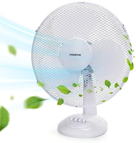 Aigostar Allace 33JTO Ventilador de mesa, 3 velocidades, 50 W, 2,5 kg, oscilación de 80 grados, diseño exclusivo.