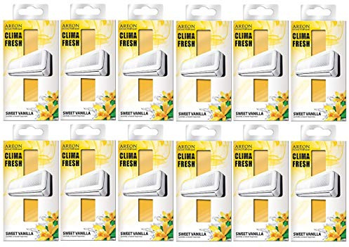 Areon Clima Fresh Lufterfrischer Süße Vanille Haus Klimaanlage Original Geruch Gelb Zuhause Wohnzimmer Büro Shop (Sweet Vanille, 12 Stück)