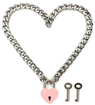 Succuba Padlock Necklace Chain Collar Choker with Two Keys and Box for Women, Men and Pet, Metal