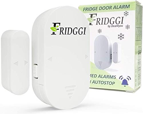 FRIDGGI - Alarma de Puerta de congelador con retardo de 60 Segundos, recordatorios de 2, 3 y 4 Minutos, Alarma o Timbre para Puerta de refrigerador y Nevera, bajo/Alto 80 a 110 dB (Blanco)