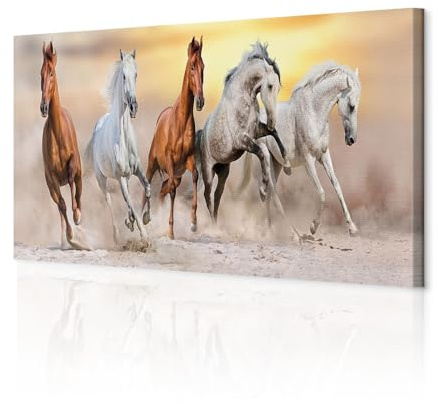 decomonkey Wandbilder Pferd 120x40 cm 1 Teilig Leinwandbilder Kunstdruck | Strukturleinwand, Holzkeilrahmen, Bild auf Leinwand, Wanddeko, Wohnzimmer, Wanddekoration, Tiere