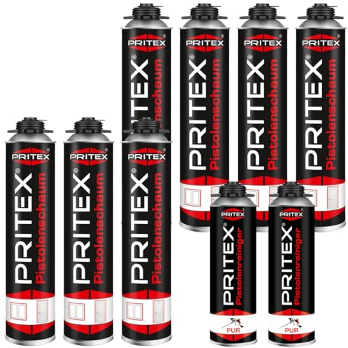 PRITEX Bauschaum Set, 7x 750ml Pistolenschaum inkl. 2x 500ml Reiniger