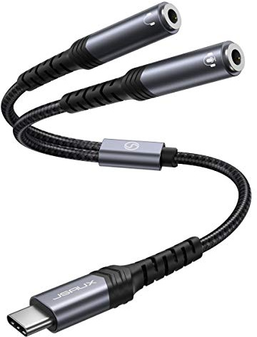 JSAUX USB C Klinke Kopfhörer Splitter Aux Adapter [28CM] USB C auf Dual 3.5mm Klinke Splitter Audio Y Kabel Kompatibel mit iPhone 16/15 Pro Max Plus, Huawei P40, Galaxy S24 S23 S22 Ultra, Pixel-Grau