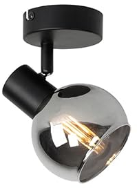 Qazqa - Art Deco Art Deco Spot schwarz mit Rauchglas - Vidro I Wohnzimmer I Schlafzimmer - Rund - LED geeignet E14