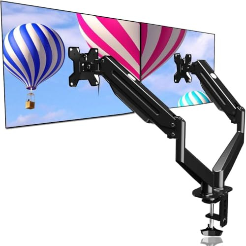 suptek Support Ecran PC 2 Ecran, Bras Articulé à Ressort à Gaz Réglable en Hauteur, Bras Ecran PC 2 Ecran de 17 à 32 Pouces jusqu'à 10 kg, VESA 75/100mm, Noir (MD8SP)