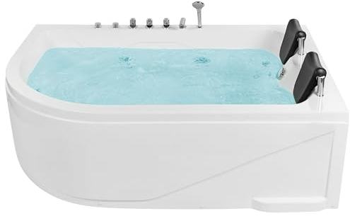 Vasca Idromassaggio Angolare Sinistra Acrilico Bianco con Luci LED